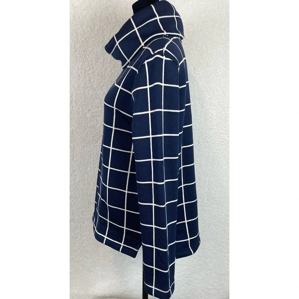 J. CREW • Blue/White Square Grid Windowpane Long Sleeve Turtleneck Sweater, L - Picture 6 of 15